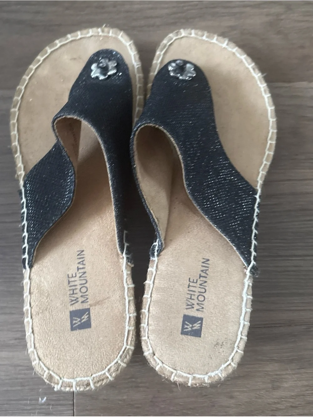 Mountain Lake Black Espadrille Thong Sandals with Flower Accent